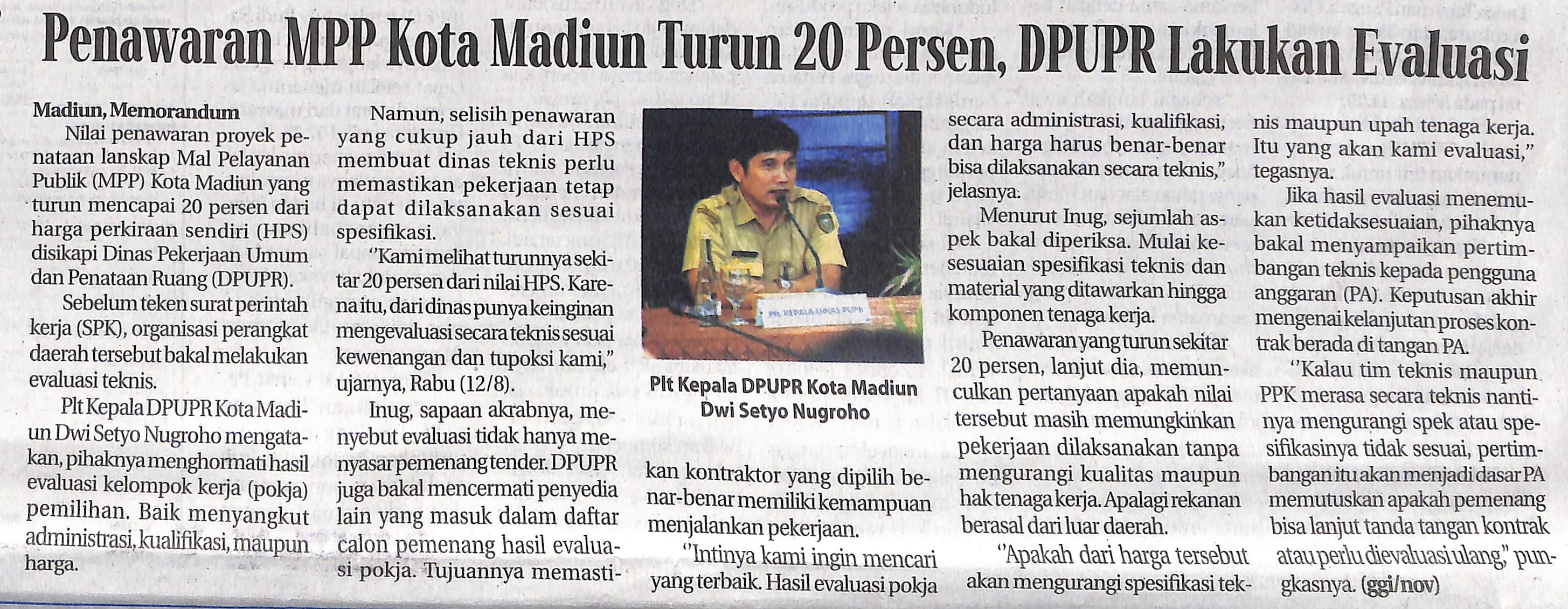Penawaran MPP Kota Madiun Turun 20 Persen, DPUPR Lakukan Evaluasi