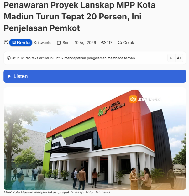 Penawaran Proyek Lanskap MPP Kota Madiun Turun Tepat 20 Persen, Ini Penjelasan Pemkot