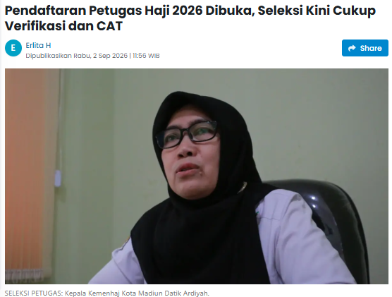 Pendaftaran Petugas Haji 2026 Dibuka, Seleksi Kini Cukup Verifikasi dan CAT
