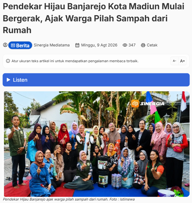 Pendekar Hijau Banjarejo Kota Madiun Mulai Bergerak, Ajak Warga Pilah Sampah dari Rumah