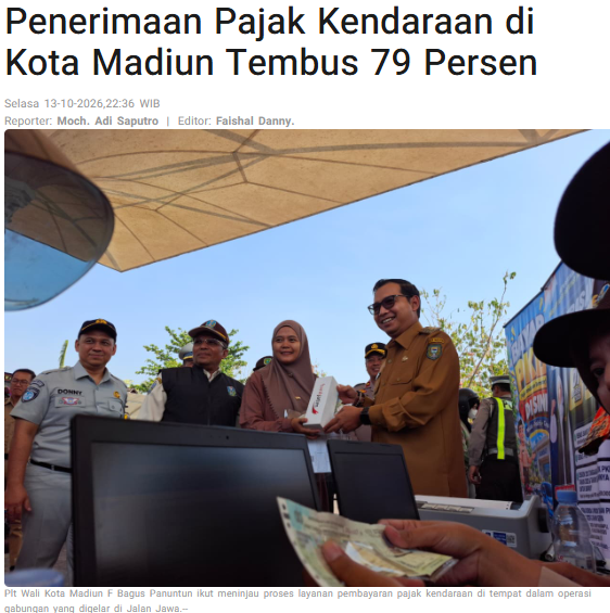 Penerimaan Pajak Kendaraan di Kota Madiun Tembus 79 Persen
