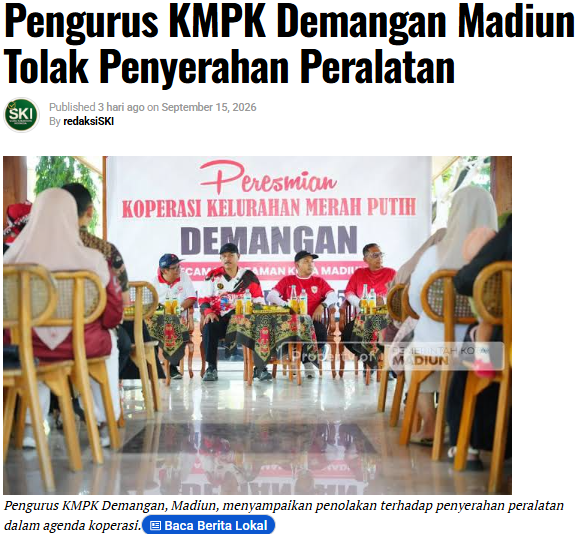 Pengurus KMPK Demangan Madiun Tolak Penyerahan Peralatan