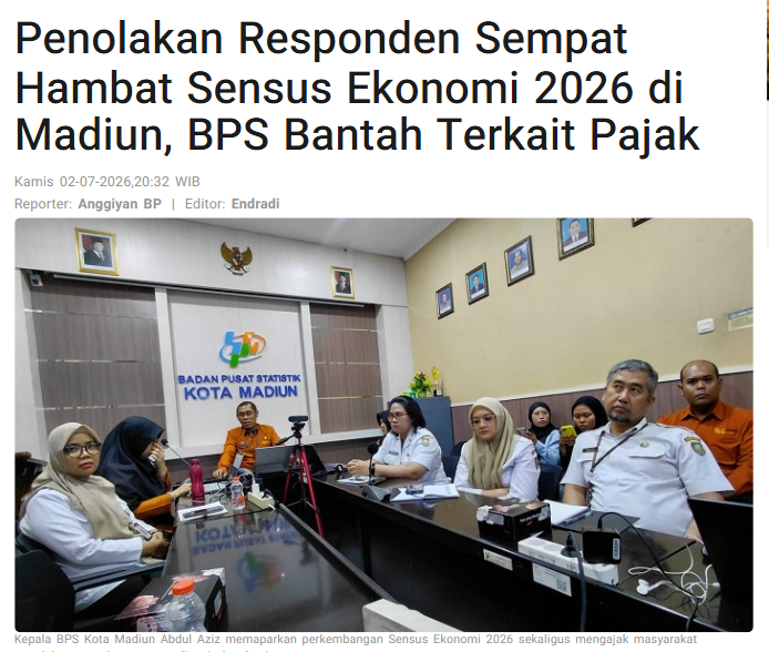 Penolakan Responden Sempat Hambat Sensus Ekonomi 2026 di Madiun, BPS Bantah Terkait Pajak