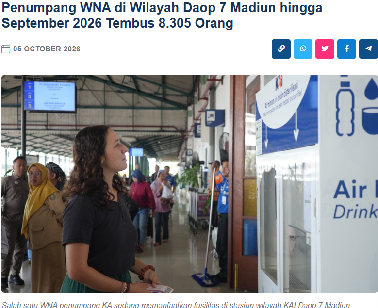 Penumpang WNA di Wilayah Daop 7 Madiun hingga September 2026 Tembus 8.305 Orang
