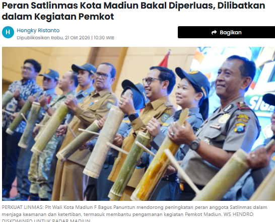 Peran Satlinmas Kota Madiun Bakal Diperluas, Dilibatkan dalam Kegiatan Pemkot