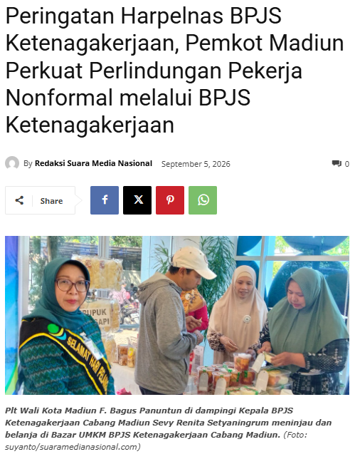 Peringatan Harpelnas BPJS Ketenagakerjaan, Pemkot Madiun Perkuat Perlindungan Pekerja Nonformal melalui BPJS Ketenagakerjaan