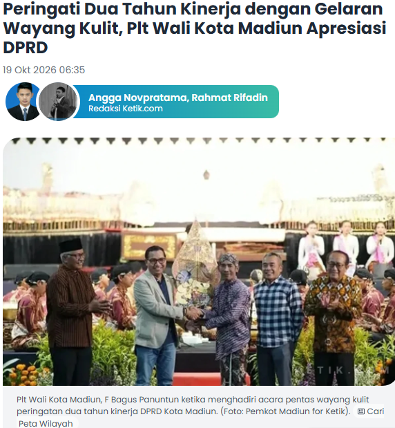 Peringati Dua Tahun Kinerja dengan Gelaran Wayang Kulit, Plt Wali Kota Madiun Apresiasi DPRD