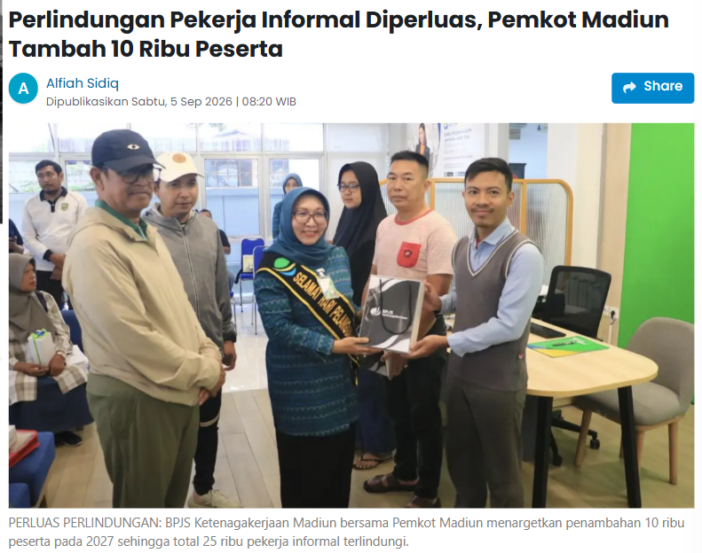 Perlindungan Pekerja Informal Diperluas, Pemkot Madiun Tambah 10 Ribu Peserta