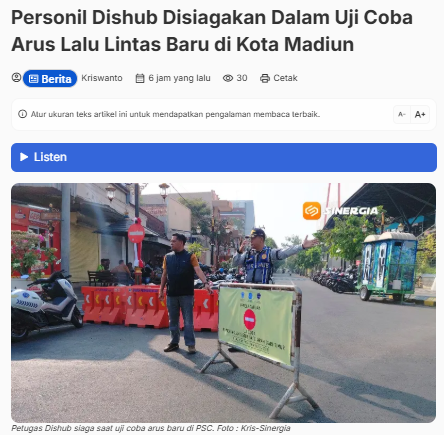 Personil Dishub Disiagakan Dalam Uji Coba Arus Lalu Lintas Baru di Kota Madiun