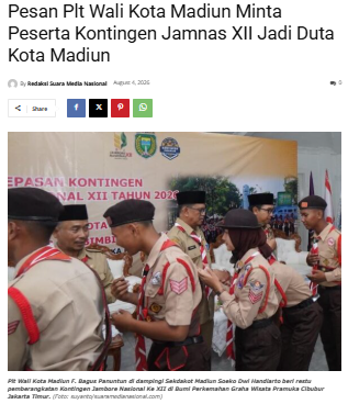 Pesan Plt Wali Kota Madiun Minta Peserta Kontingen Jamnas XII Jadi Duta Kota Madiun