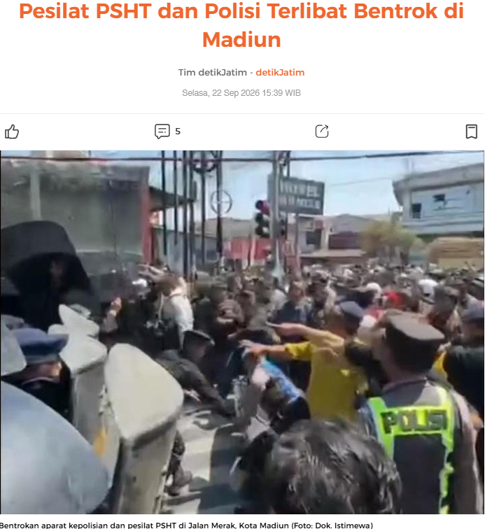 Pesilat PSHT dan Polisi Terlibat Bentrok di Madiun