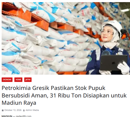 Petrokimia Gresik Pastikan Stok Pupuk Bersubsidi Aman, 31 Ribu Ton Disiapkan untuk Madiun Raya