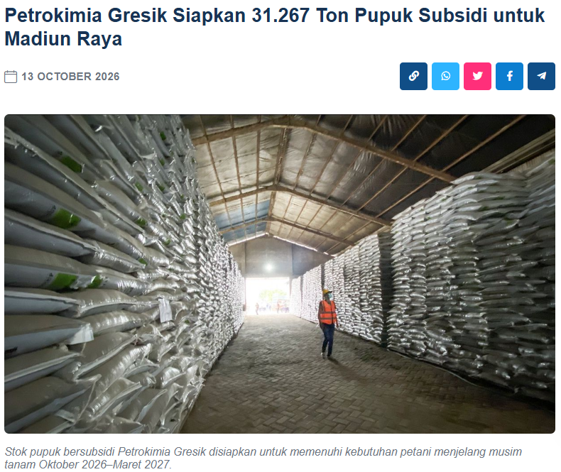 Petrokimia Gresik Siapkan 31.267 Ton Pupuk Subsidi untuk Madiun Raya