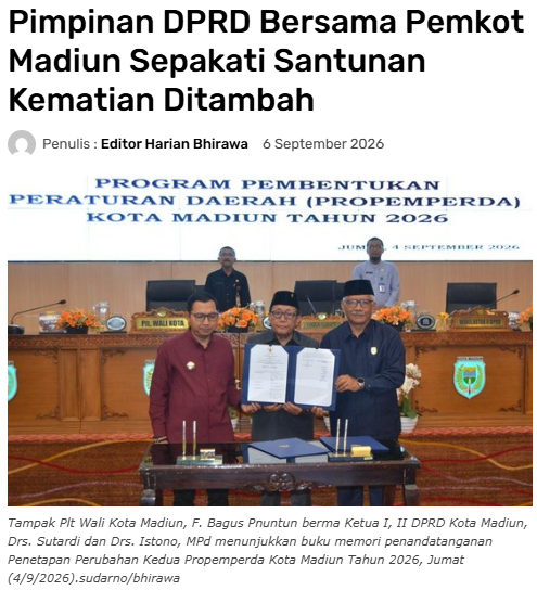 Pimpinan DPRD Bersama Pemkot Madiun Sepakati Santunan Kematian Ditambah