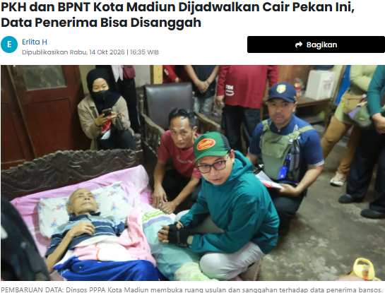 PKH dan BPNT Kota Madiun Dijadwalkan Cair Pekan Ini, Data Penerima Bisa Disanggah