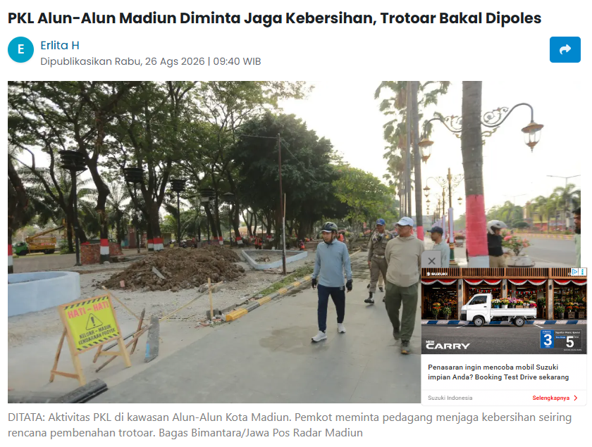 PKL Alun-Alun Madiun Diminta Jaga Kebersihan, Trotoar Bakal Dipoles