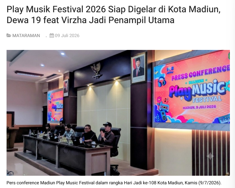 Play Musik Festival 2026 Siap Digelar di Kota Madiun, Dewa 19 feat Virzha Jadi Penampil Utama