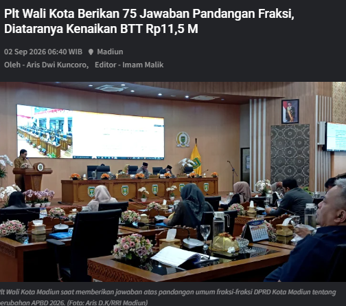 Plt Wali Kota Berikan 75 Jawaban Pandangan Fraksi, Diataranya Kenaikan BTT Rp11,5 M