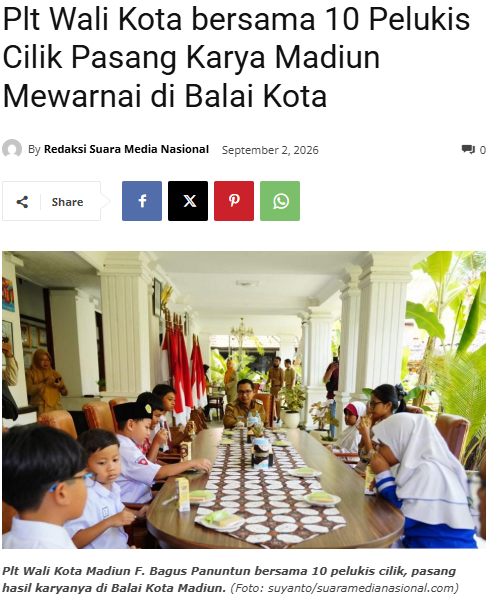 Plt Wali Kota bersama 10 Pelukis Cilik Pasang Karya Madiun Mewarnai di Balai Kota