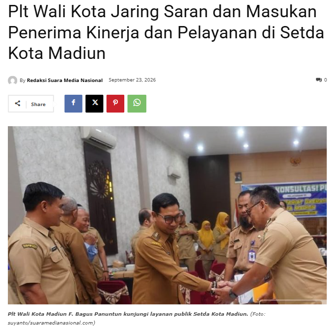 Plt Wali Kota Jaring Saran dan Masukan Penerima Kinerja dan Pelayanan di Setda Kota Madiun
