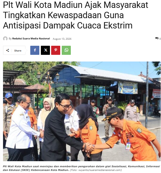 Plt Wali Kota Madiun Ajak Masyarakat Tingkatkan Kewaspadaan Guna Antisipasi Dampak Cuaca Ekstrim