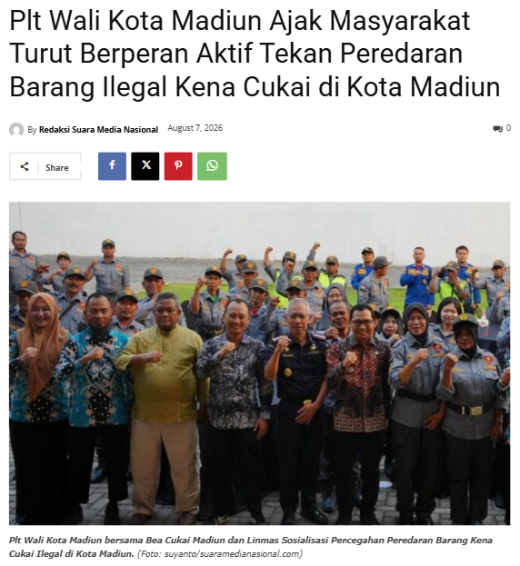 Plt Wali Kota Madiun Ajak Masyarakat Turut Berperan Aktif Tekan Peredaran Barang Ilegal Kena Cukai di Kota Madiun