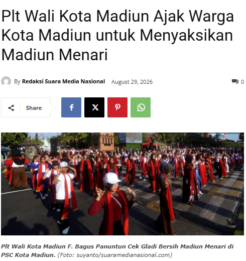 Plt Wali Kota Madiun Ajak Warga Kota Madiun untuk Menyaksikan Madiun Menari
