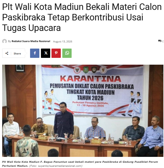 Plt Wali Kota Madiun Bekali Materi Calon Paskibraka Tetap Berkontribusi Usai Tugas Upacara