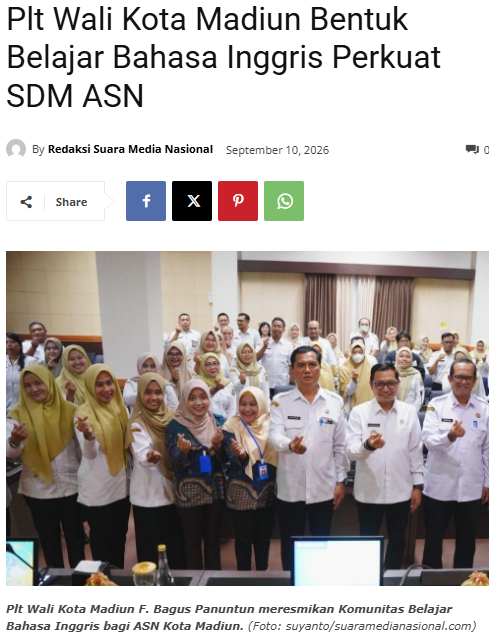 Plt Wali Kota Madiun Bentuk Belajar Bahasa Inggris Perkuat SDM ASN