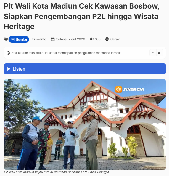 Plt Wali Kota Madiun Cek Kawasan Bosbow, Siapkan Pengembangan P2L hingga Wisata Heritage