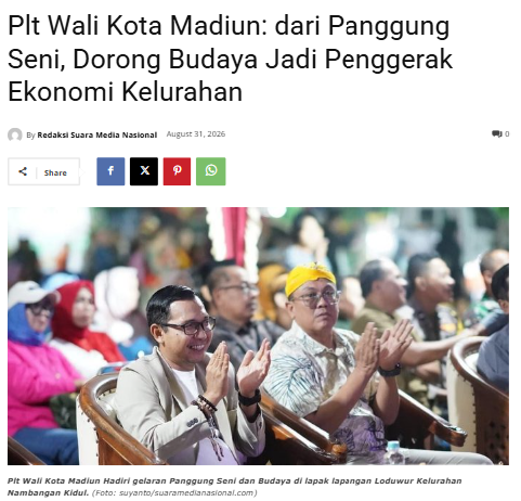 Plt Wali Kota Madiun: dari Panggung Seni, Dorong Budaya Jadi Penggerak Ekonomi Kelurahan