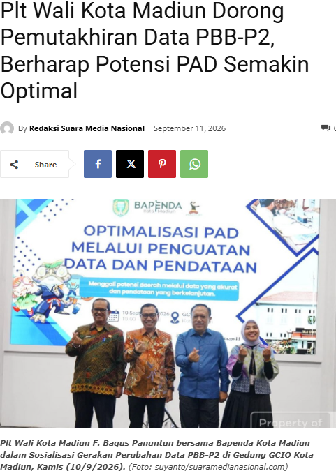 Plt Wali Kota Madiun Dorong Pemutakhiran Data PBB-P2, Berharap Potensi PAD Semakin Optimal