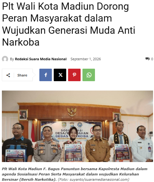 Plt Wali Kota Madiun Dorong Peran Masyarakat dalam Wujudkan Generasi Muda Anti Narkoba