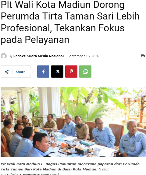 Plt Wali Kota Madiun Dorong Perumda Tirta Taman Sari Lebih Profesional, Tekankan Fokus pada Pelayanan