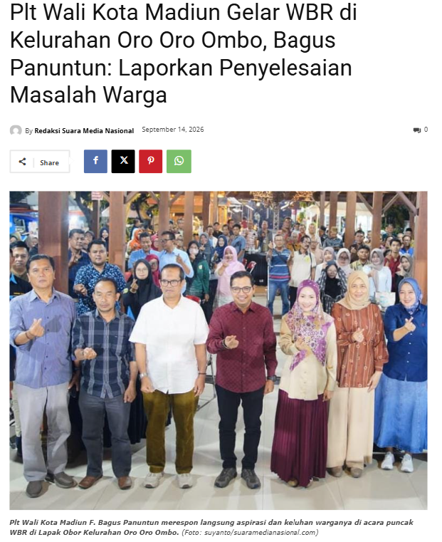 Plt Wali Kota Madiun Gelar WBR di Kelurahan Oro Oro Ombo, Bagus Panuntun: Laporkan Penyelesaian Masalah Warga