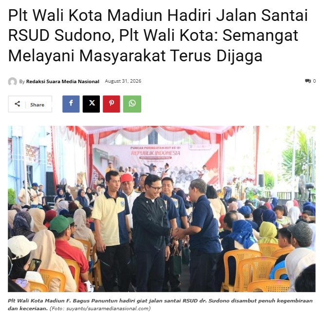 Plt Wali Kota Madiun Hadiri Jalan Santai RSUD Sudono, Plt Wali Kota: Semangat Melayani Masyarakat Terus Dijaga