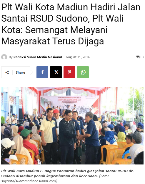 Plt Wali Kota Madiun Hadiri Jalan Santai RSUD Sudono, Plt Wali Kota: Semangat Melayani Masyarakat Terus Dijaga