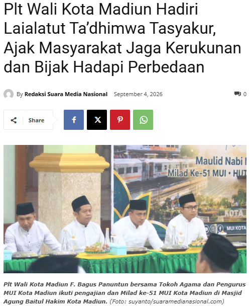 Plt Wali Kota Madiun Hadiri Laialatut Ta’dhimwa Tasyakur, Ajak Masyarakat Jaga Kerukunan dan Bijak Hadapi Perbedaan