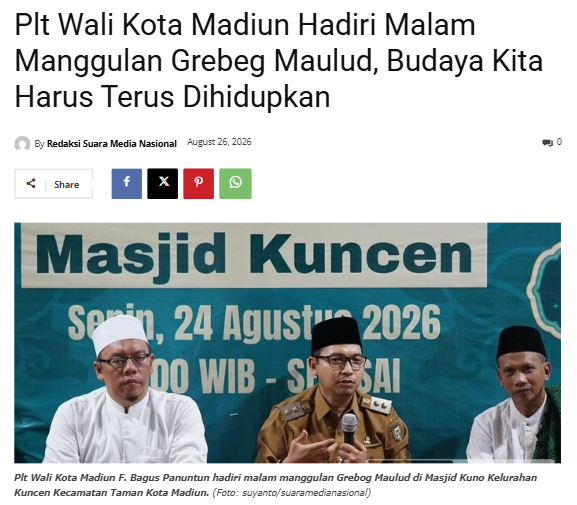 Plt Wali Kota Madiun Hadiri Malam Manggulan Grebeg Maulud, Budaya Kita Harus Terus Dihidupkan