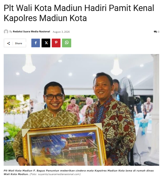 Plt Wali Kota Madiun Hadiri Pamit Kenal Kapolres Madiun Kota