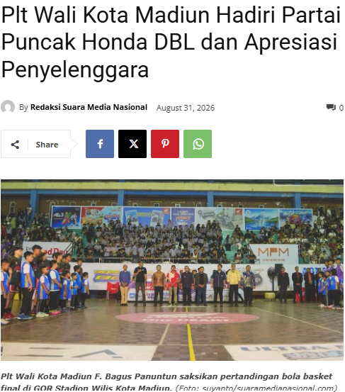 Plt Wali Kota Madiun Hadiri Partai Puncak Honda DBL dan Apresiasi Penyelenggara