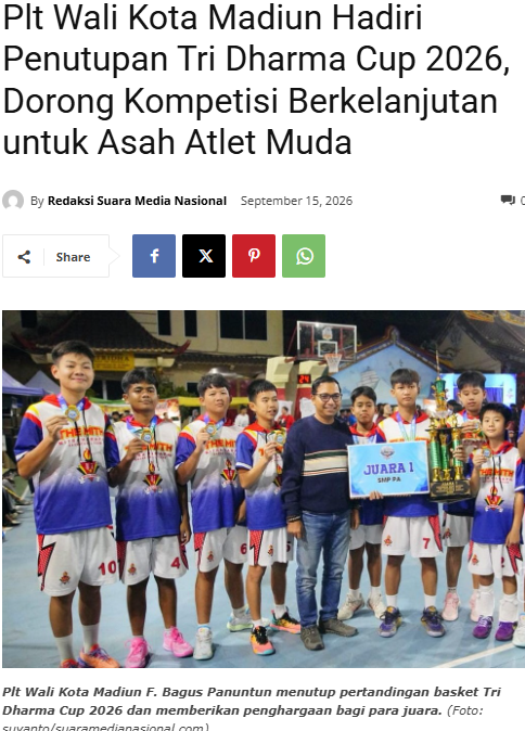 Plt Wali Kota Madiun Hadiri Penutupan Tri Dharma Cup 2026, Dorong Kompetisi Berkelanjutan untuk Asah Atlet Muda