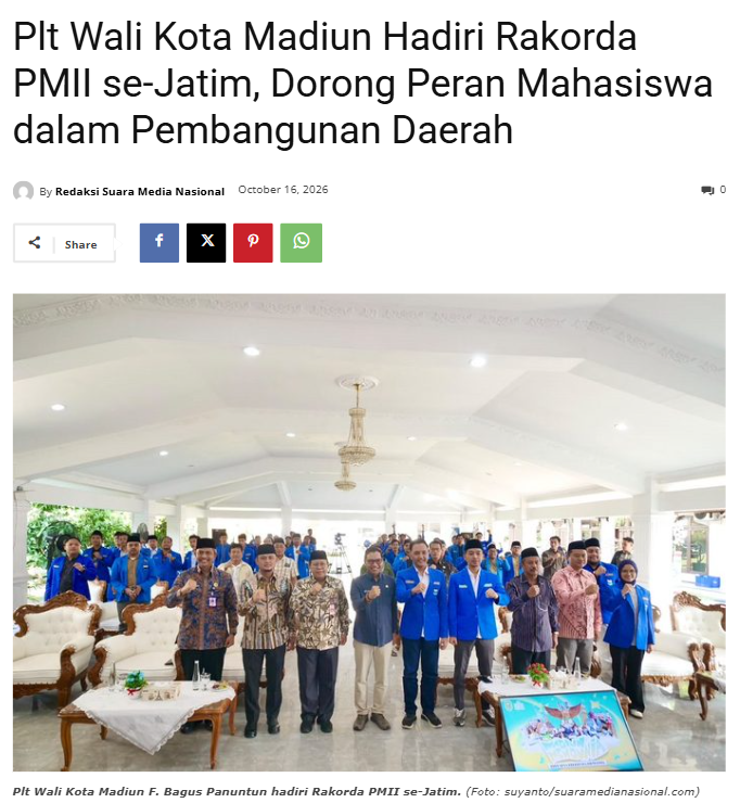 Plt Wali Kota Madiun Hadiri Rakorda PMII se-Jatim, Dorong Peran Mahasiswa dalam Pembangunan Daerah