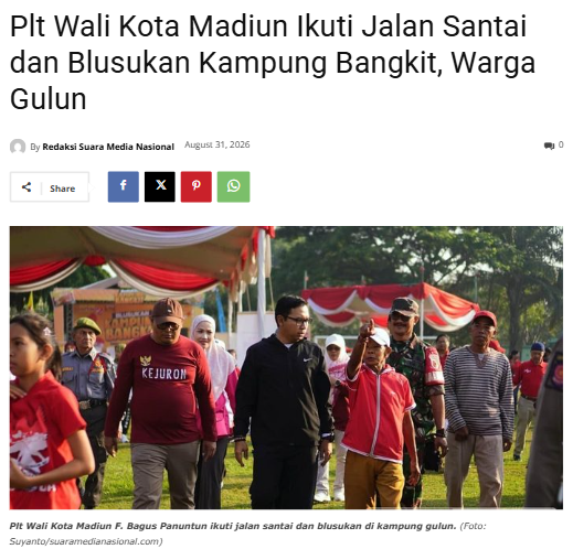 Plt Wali Kota Madiun Ikuti Jalan Santai dan Blusukan Kampung Bangkit, Warga Gulun
