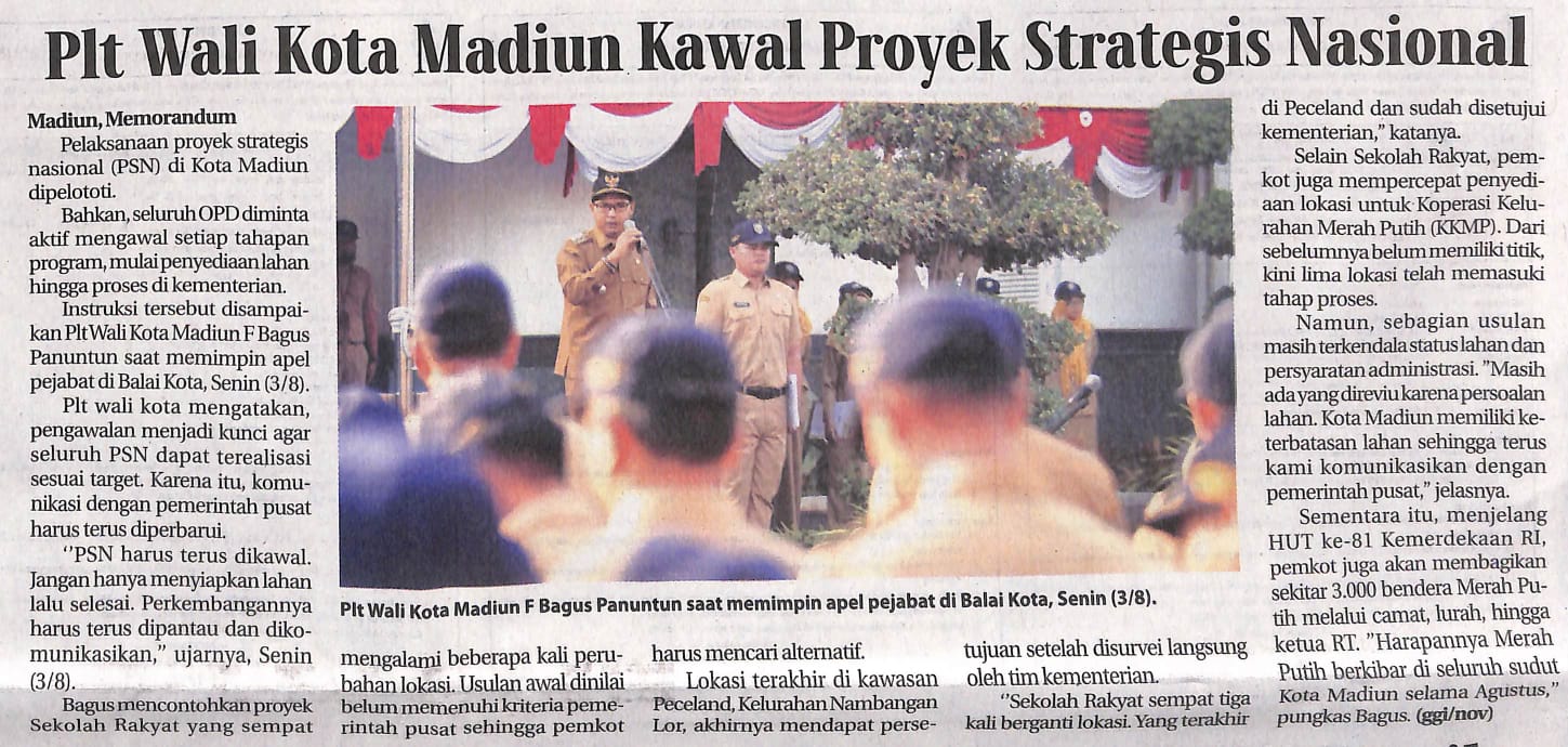 Plt Wali Kota Madiun Kawal Proyek Strategis Nasional