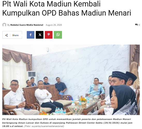 Plt Wali Kota Madiun Kembali Kumpulkan OPD Bahas Madiun Menari