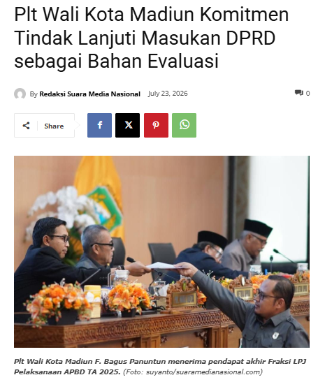Plt Wali Kota Madiun Komitmen Tindak Lanjuti Masukan DPRD sebagai Bahan Evaluasi