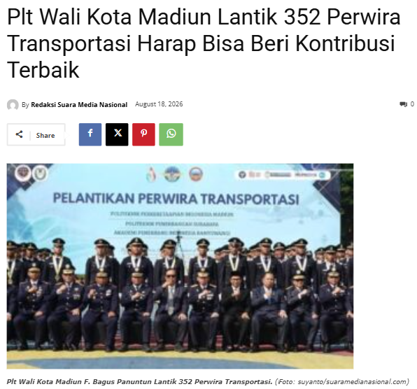 Plt Wali Kota Madiun Lantik 352 Perwira Transportasi Harap Bisa Beri Kontribusi Terbaik