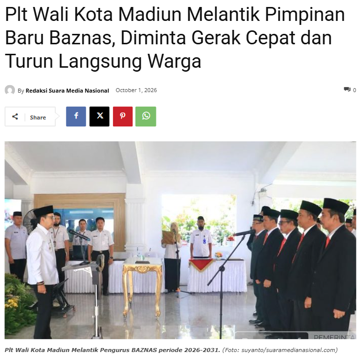 Plt Wali Kota Madiun Melantik Pimpinan Baru Baznas, Diminta Gerak Cepat dan Turun Langsung Warga