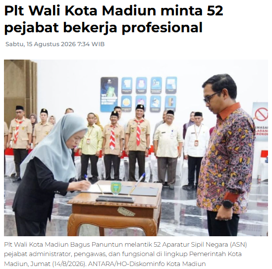 Plt Wali Kota Madiun minta 52 pejabat bekerja profesional